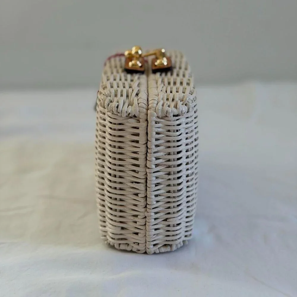 Frances Valentine White Wicker Clutch with Gold Hardware
